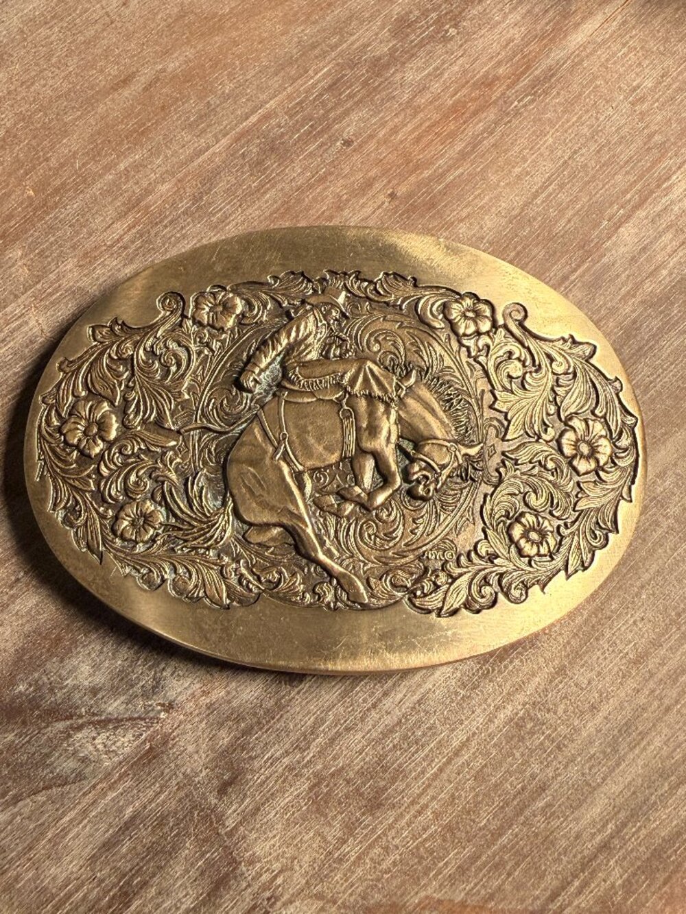 Vintage ADM Solid Brass Bucking Bronco Cowboy Western Belt Buckle
